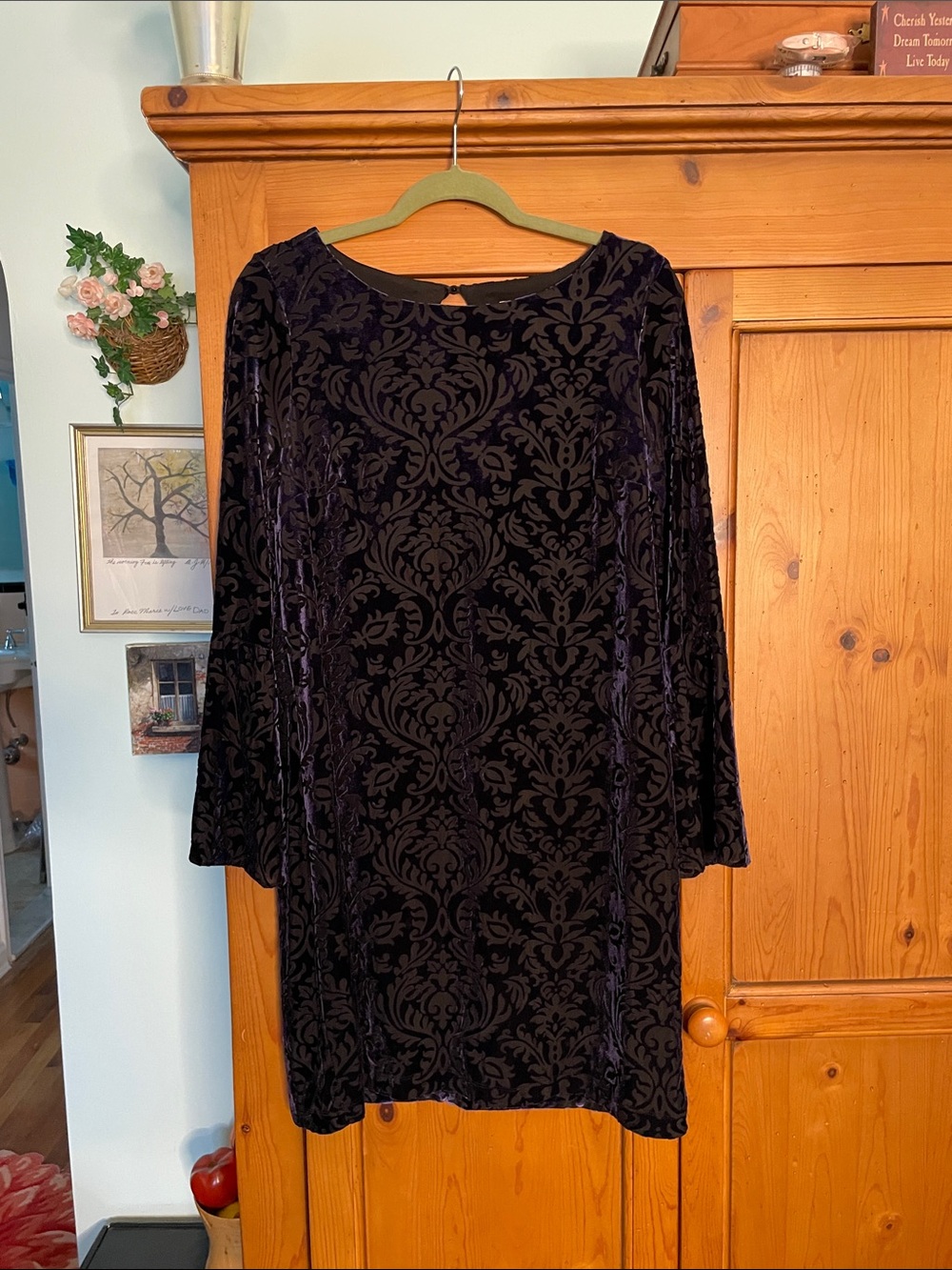 Beige by eci Bluish Purple Velvet Burnout Long-Sleeve Shift Dress